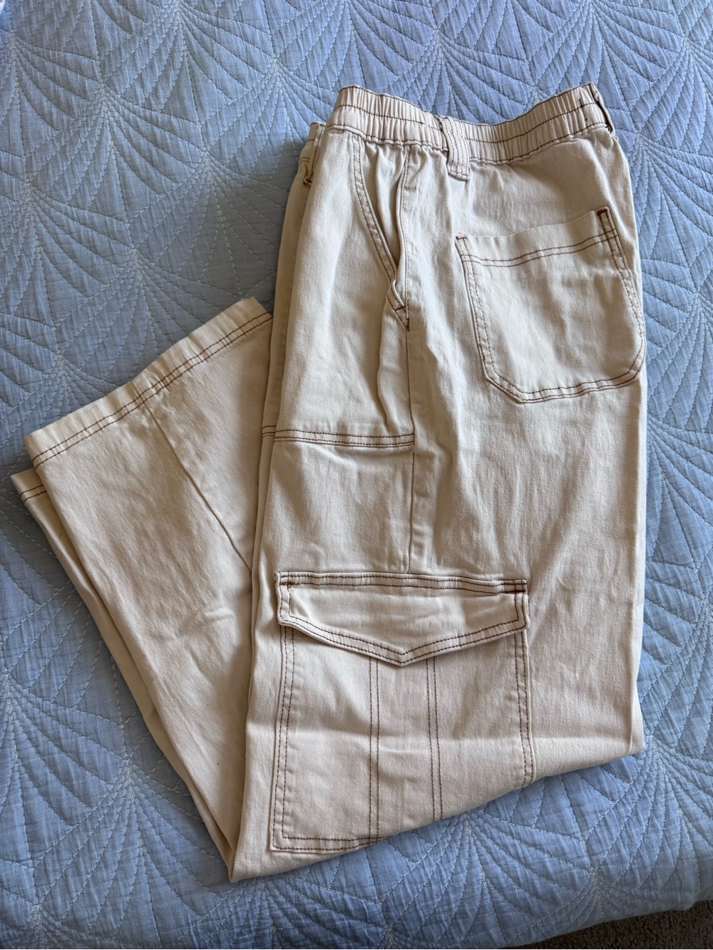 Almost Famous Cream Utility Cargo Pants with Pocket Flap Details
